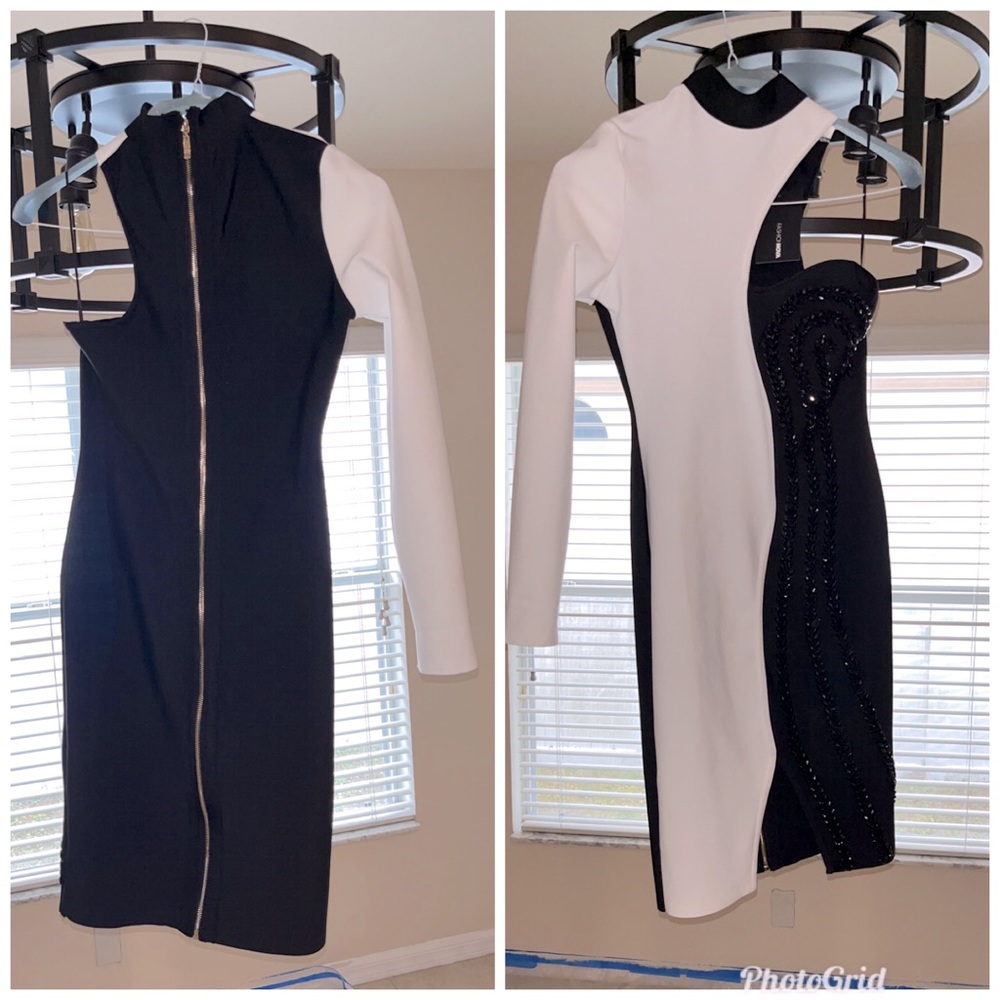 Classy date night or girls nite out black and white one shoulder dress